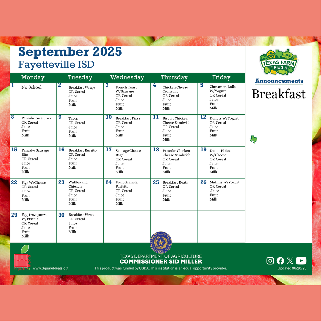 September Breakfast Menu!