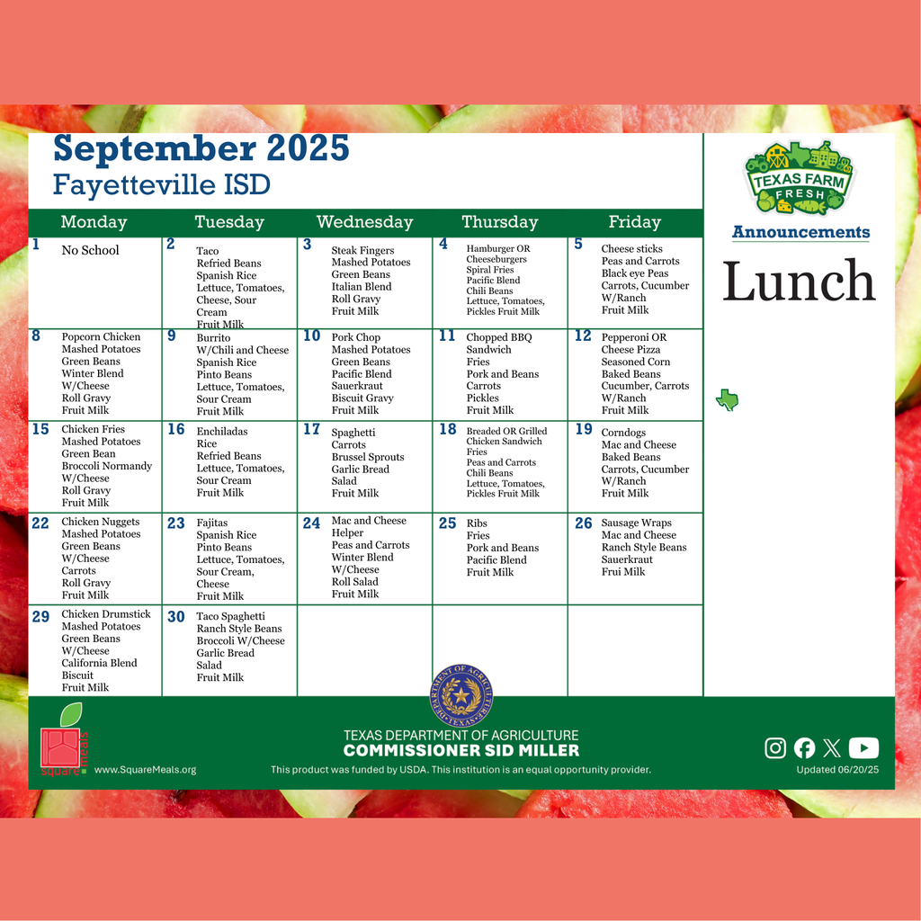 September Lunch Menu!