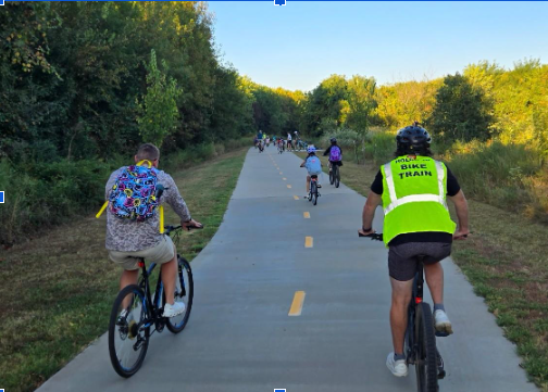 People riding bikes