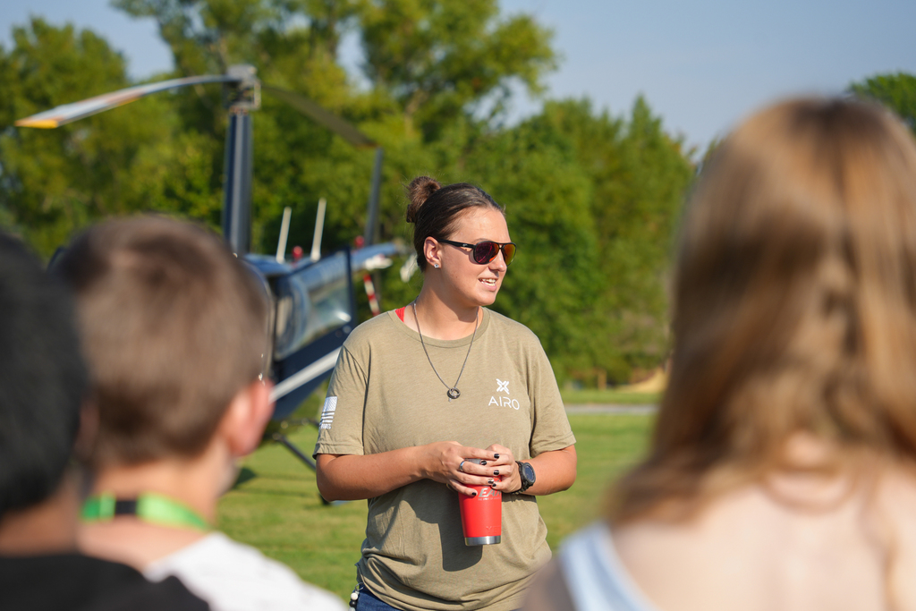 Holt Middle School science students experienced an unforgettable lesson on energy today! Airo (Arkansas Helicopters) pilots landed a helicopter right on campus and students were able to explore it up close. 