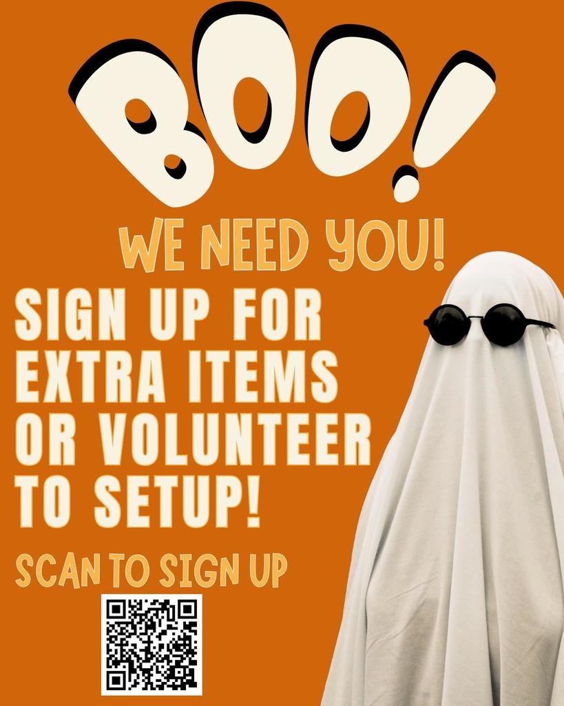 Scan the QR Code to sign up for extra items or volunteer to set up!
