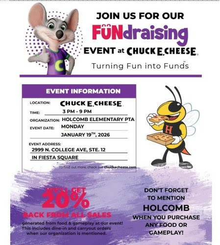 FUNdraising Event at Chuck E Cheese January 19 from 3:00 to 9:00 PM