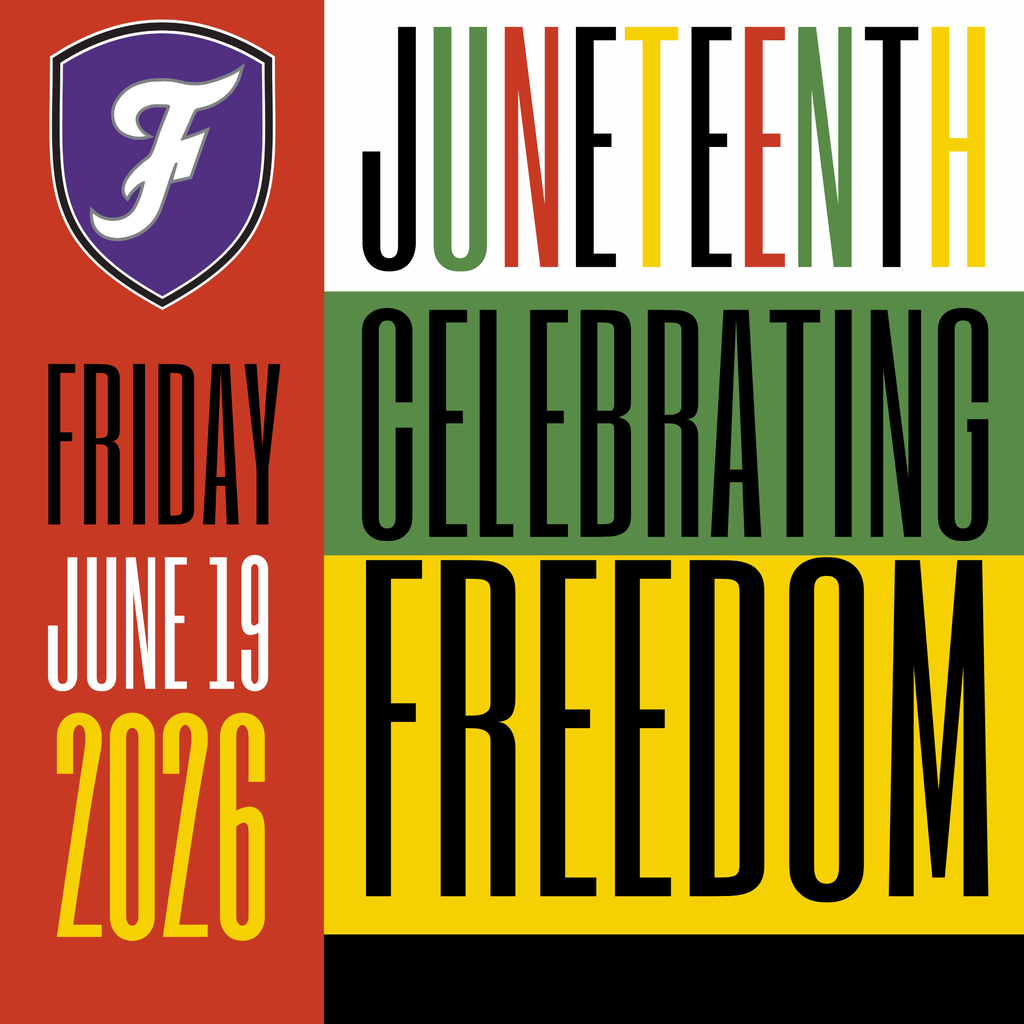 An announcement for Juneteenth with the date Friday, June 19, 2026. The text "CELEBRATING FREEDOM" is displayed.