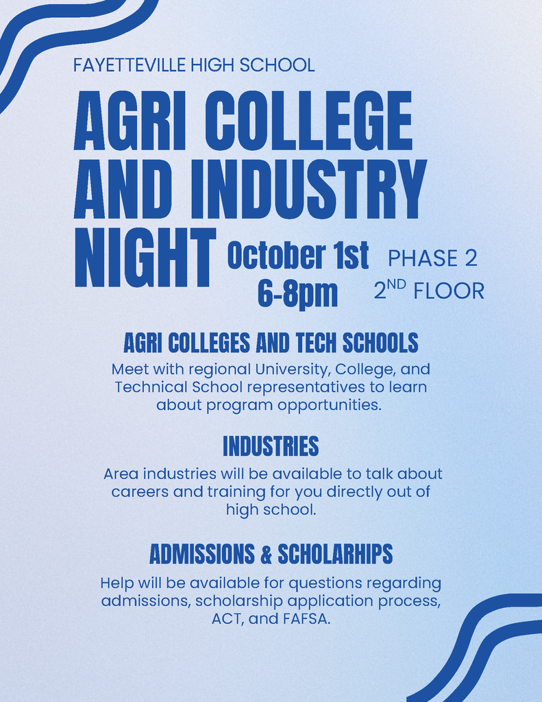 Event poster with blue and white background. "Agri College and Industry Night" written at top. Date and time, "October 1st, 6-8pm, 2nd Floor" below.