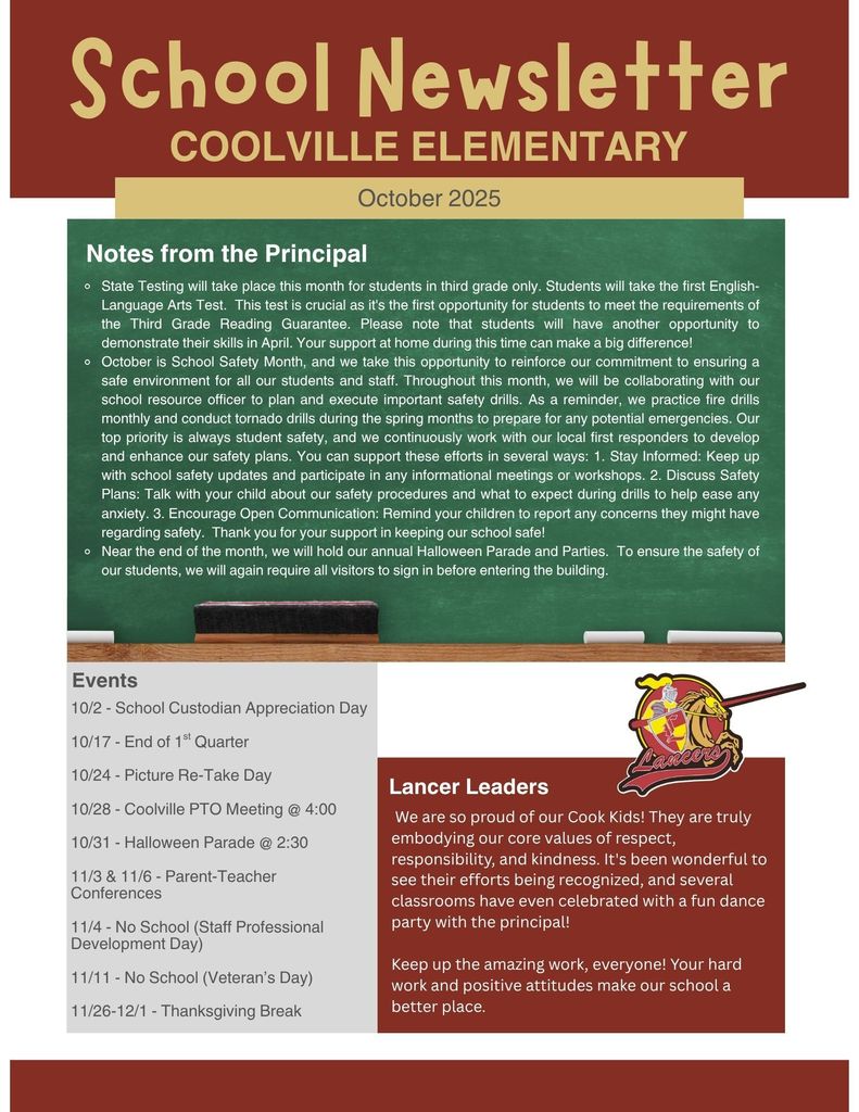 Coolville Elementary School Newsletter for October