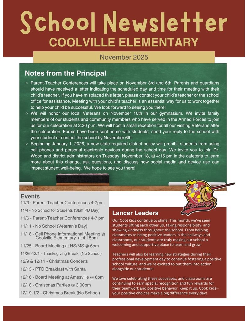 Coolville Elementary Newsletter for November 2025