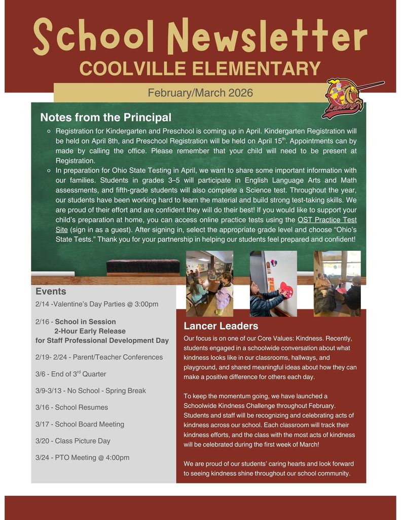 Coolville Elementary Newsletter for February/March 2026