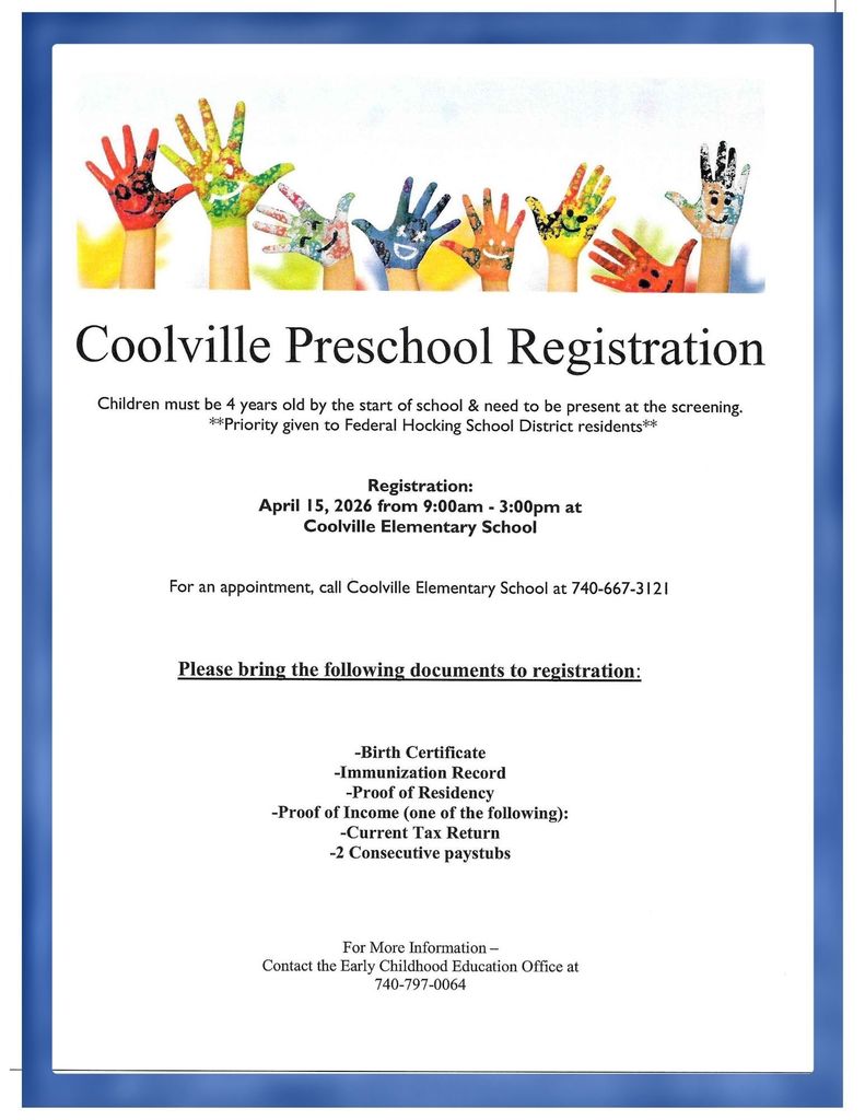 Coolville Elementary Preschool Registration 26/27