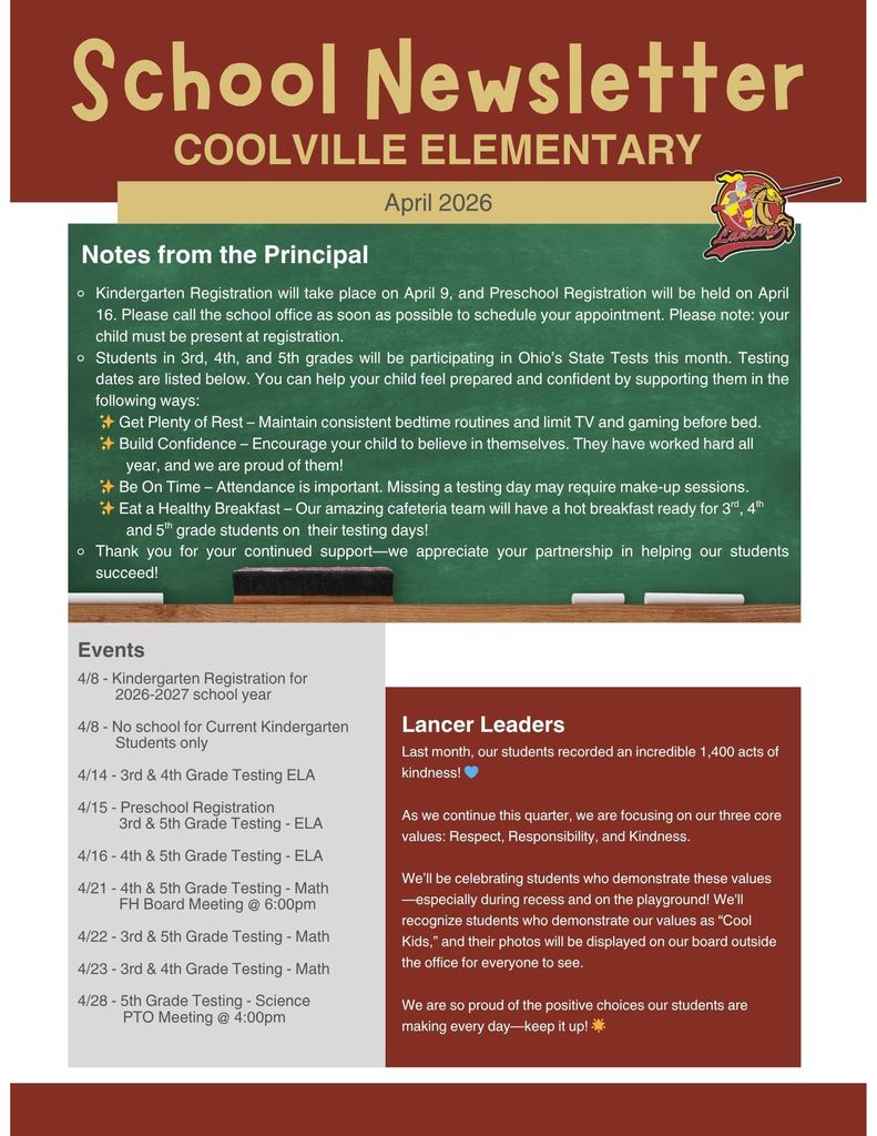 Coolville Elementary School Newsletter for April