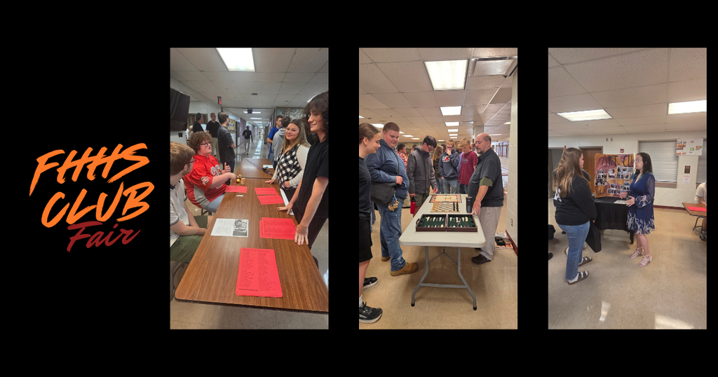 FHHS Club Fair. Three photos of students learning about club opportunities.