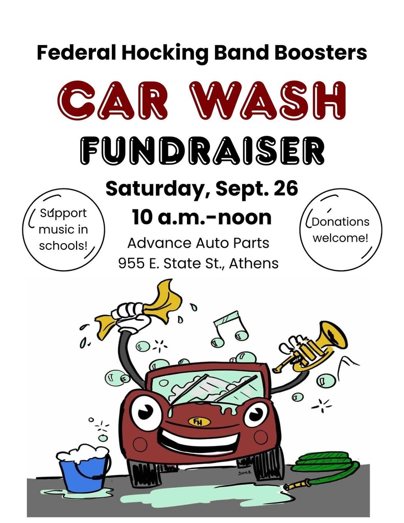 Federal Hocking Band Boosters car wash fundraiser poster. 