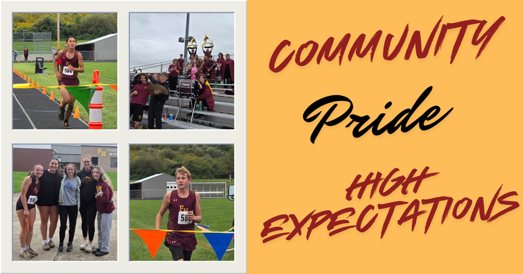 Graphic with photos of students that says community pride and high expectations.