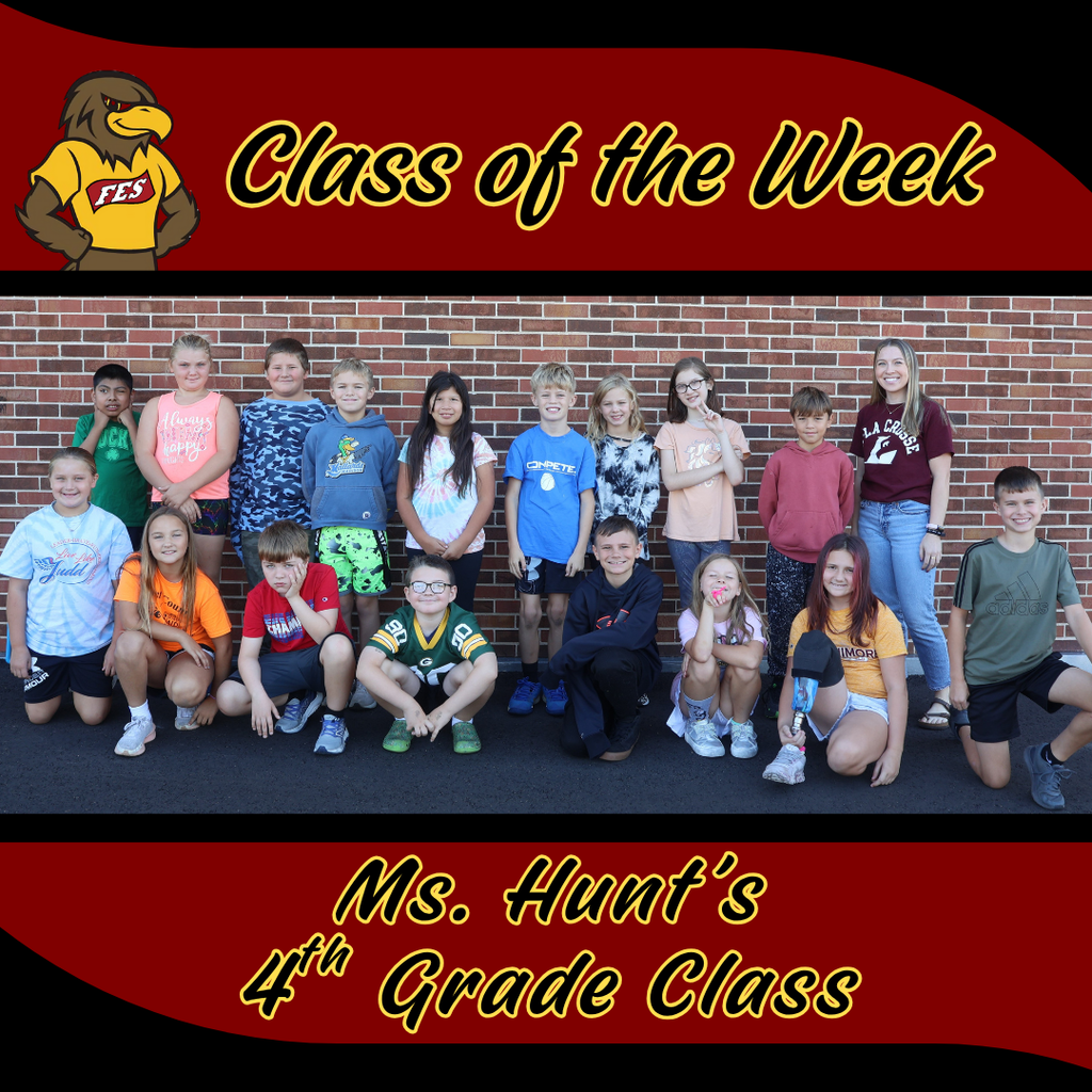 Class of the week- Ms. Hunt's 4th grade class with a photo of the class