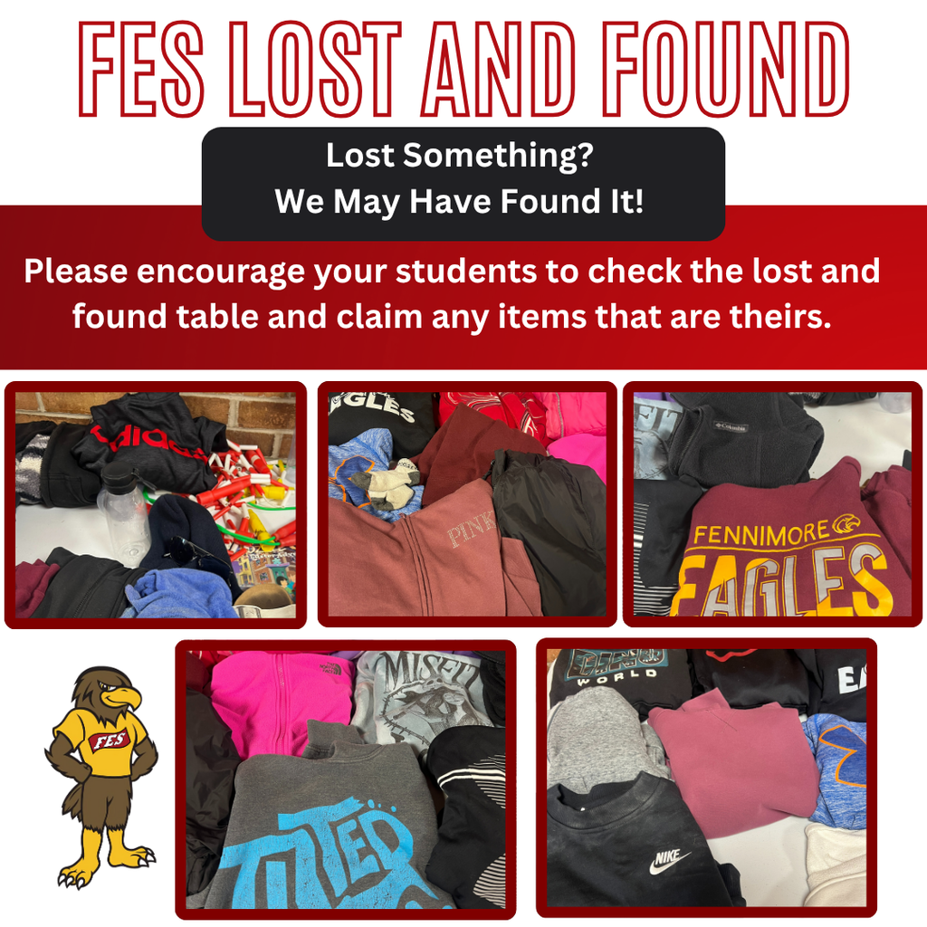 several pictures of lost and found items on FES lost and found table