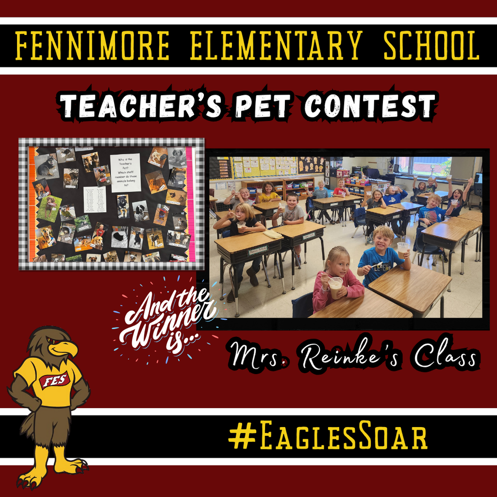 Teachers pet contest bulletin board with a picture of the winning class - Mrs. Reinke's Class- and their root beer floats