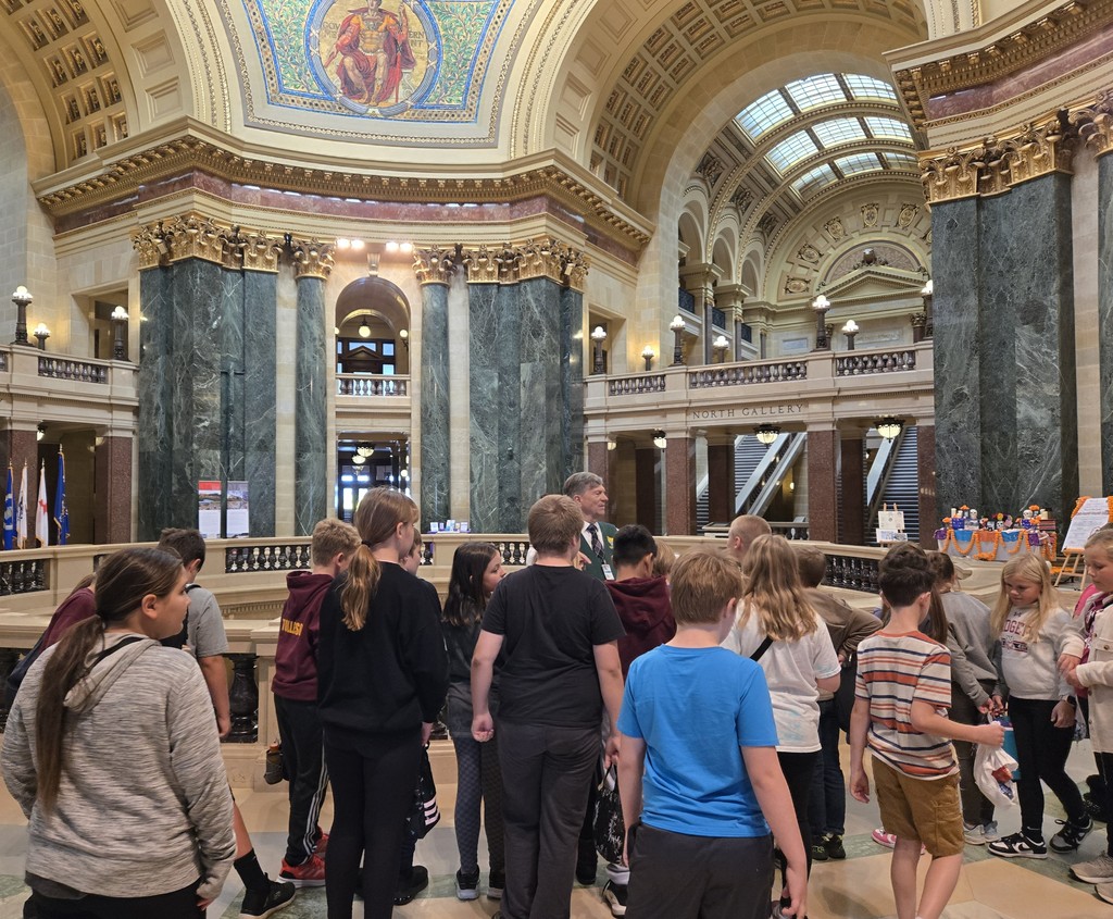 Students look at the capitol rotunda in Madison