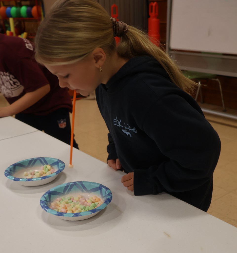a student competes in the straw marshmallow student challenge