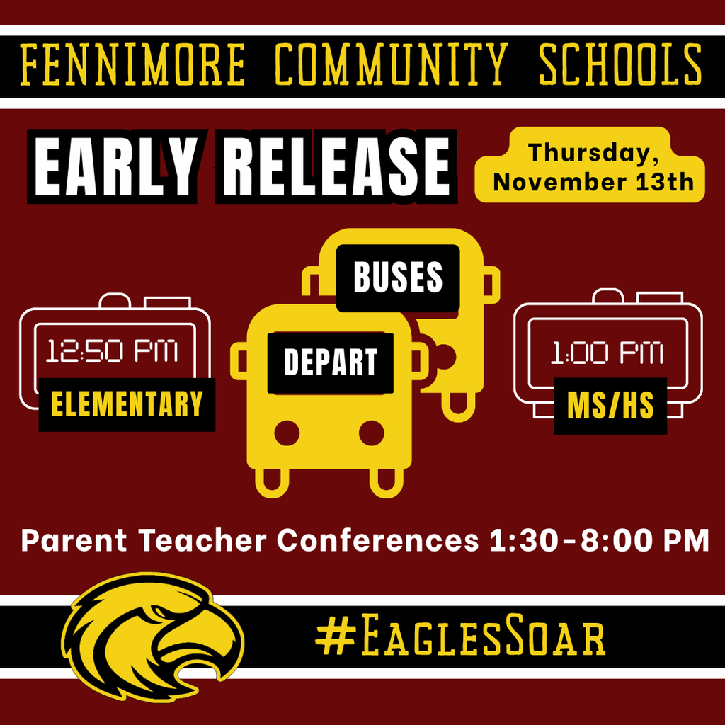 early release for November 13th, 12:50 elem dismissal, 1:00 high school dismissal