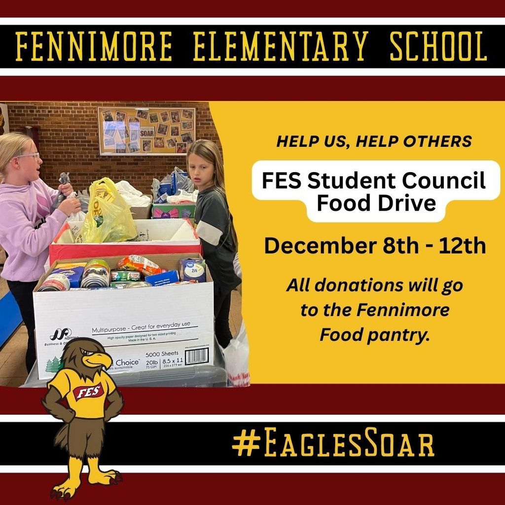 food drive december 8-12 with a picture of kids collecting food items