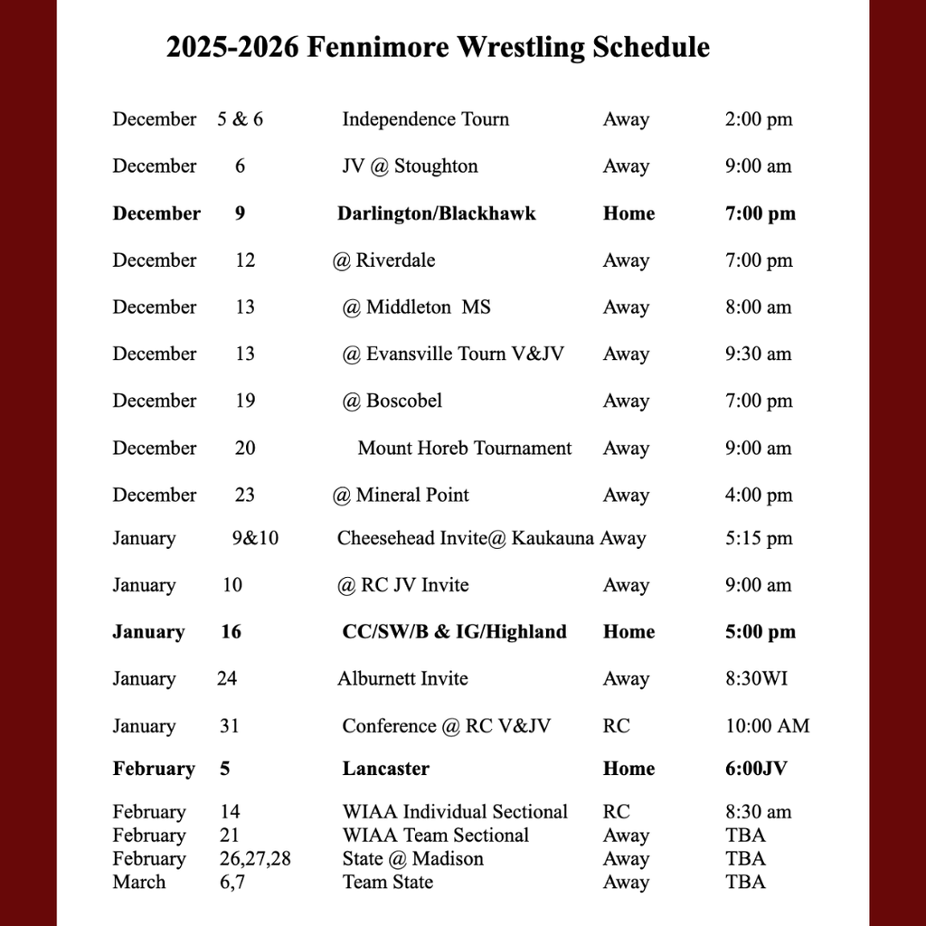 boys schedule
