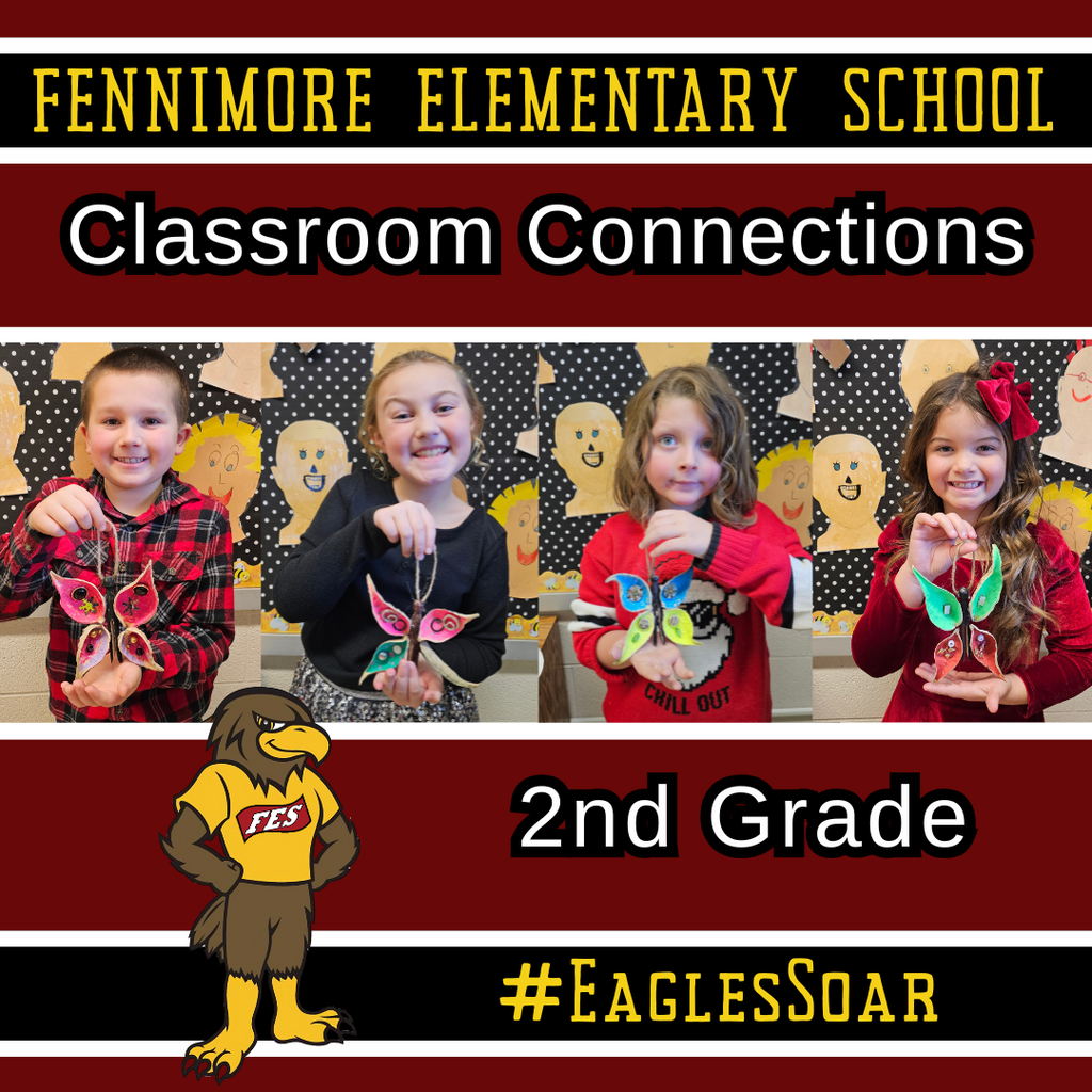 2nd graders hold up butterfly ornaments they gave to their parents made out of milkweed seed pods