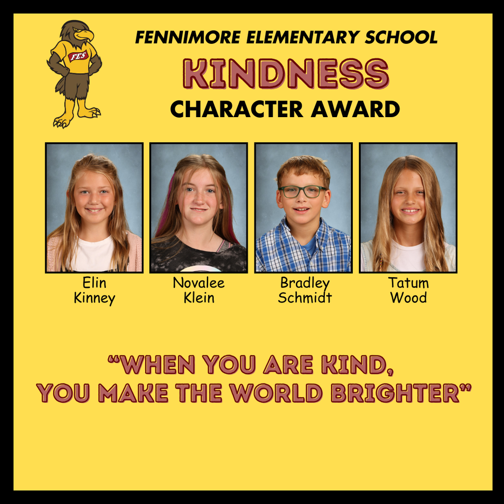 4 kindness winners for the character award for PBIS