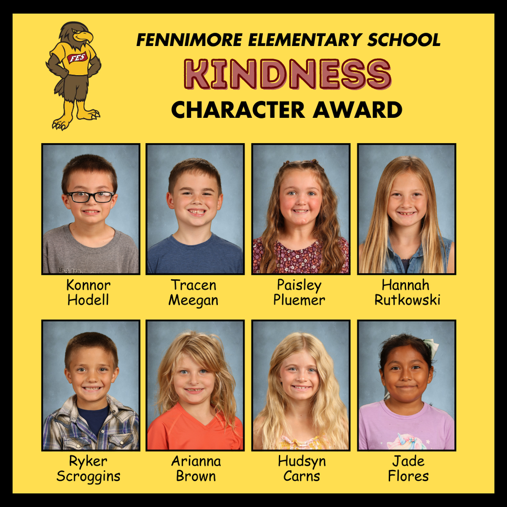 8 kindness winners for the character award for PBIS