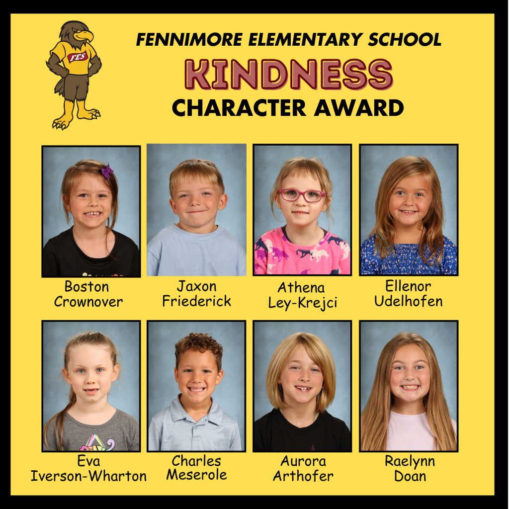 8 kindness winners for the character award for PBIS