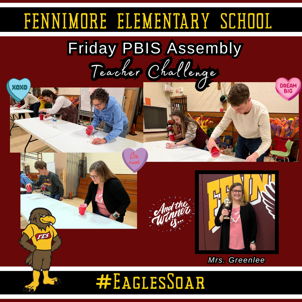 friday PBIS teacher challenge with MRs. Greenlee as the winner