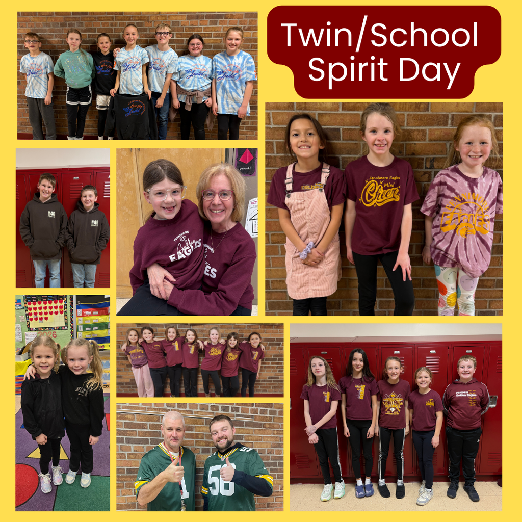 Twin / school spirit day held at FES with a collage of pictures