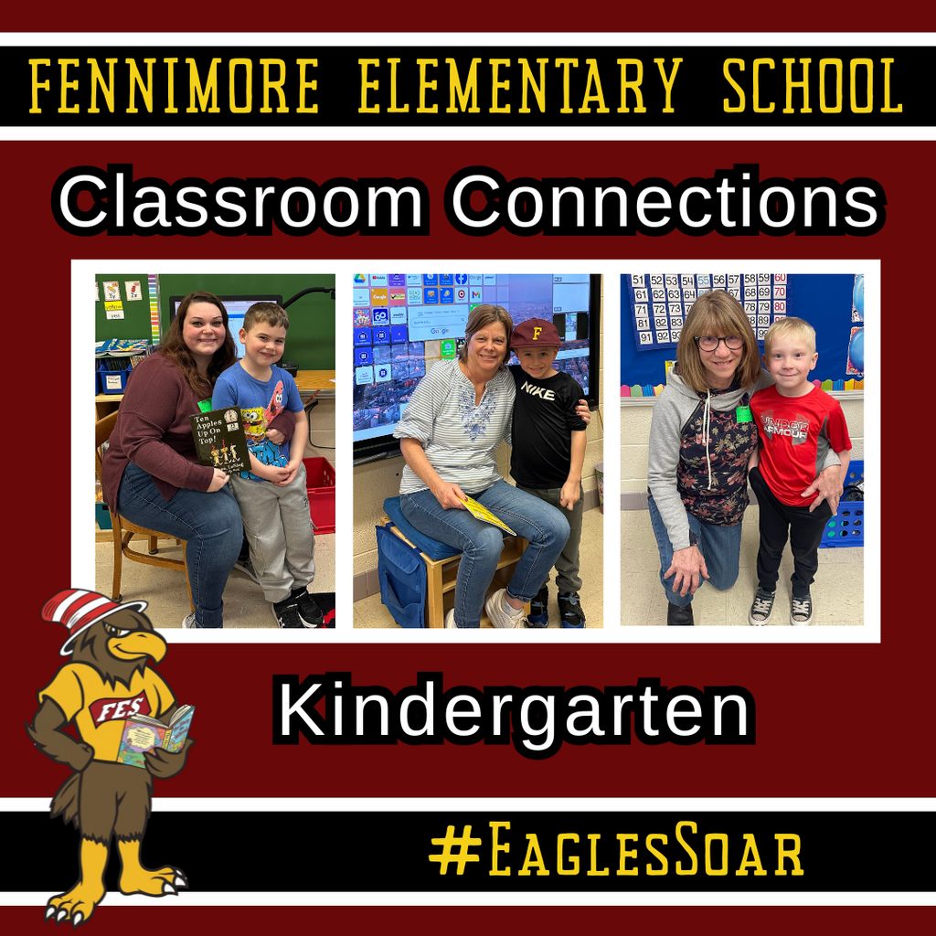 Classrooom connections, 3 pictures of parents/grandparents with their family member as they read Dr. Seuss books