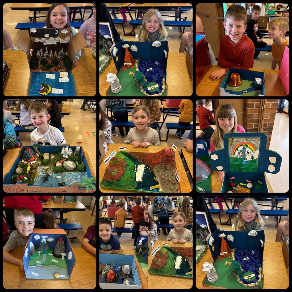 a collage of 2nd grade students landform dioramas 