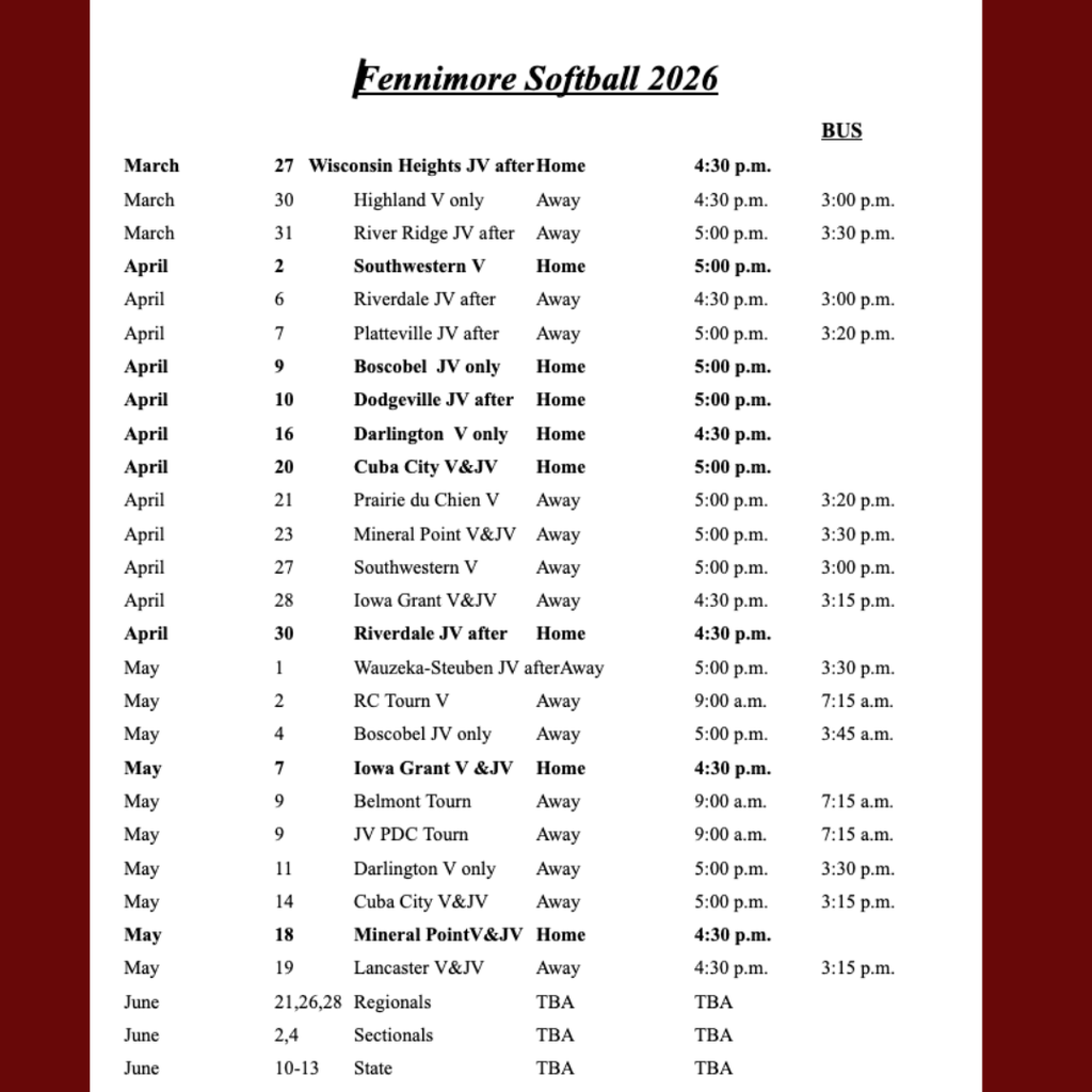 softball schedule