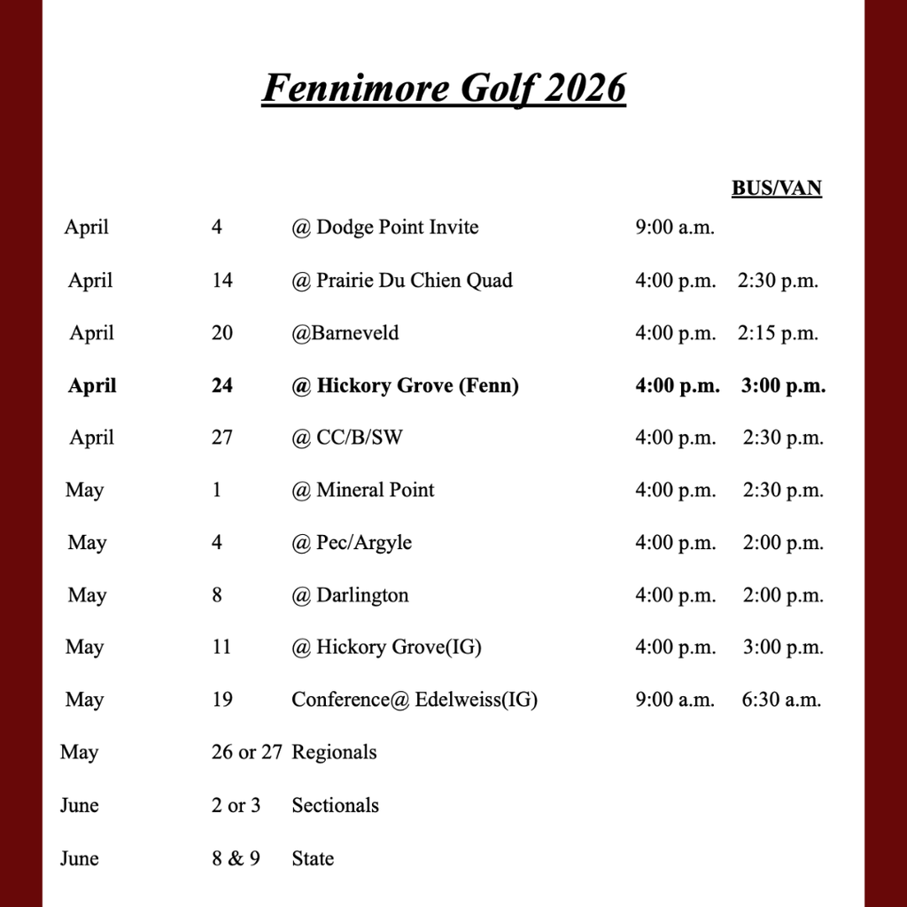 golf schedule