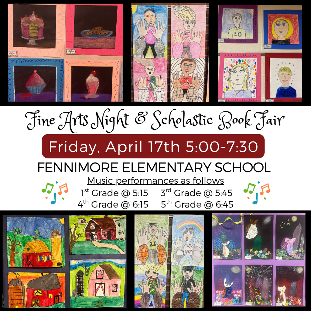 fine arts night at the FES with a collage of student art work