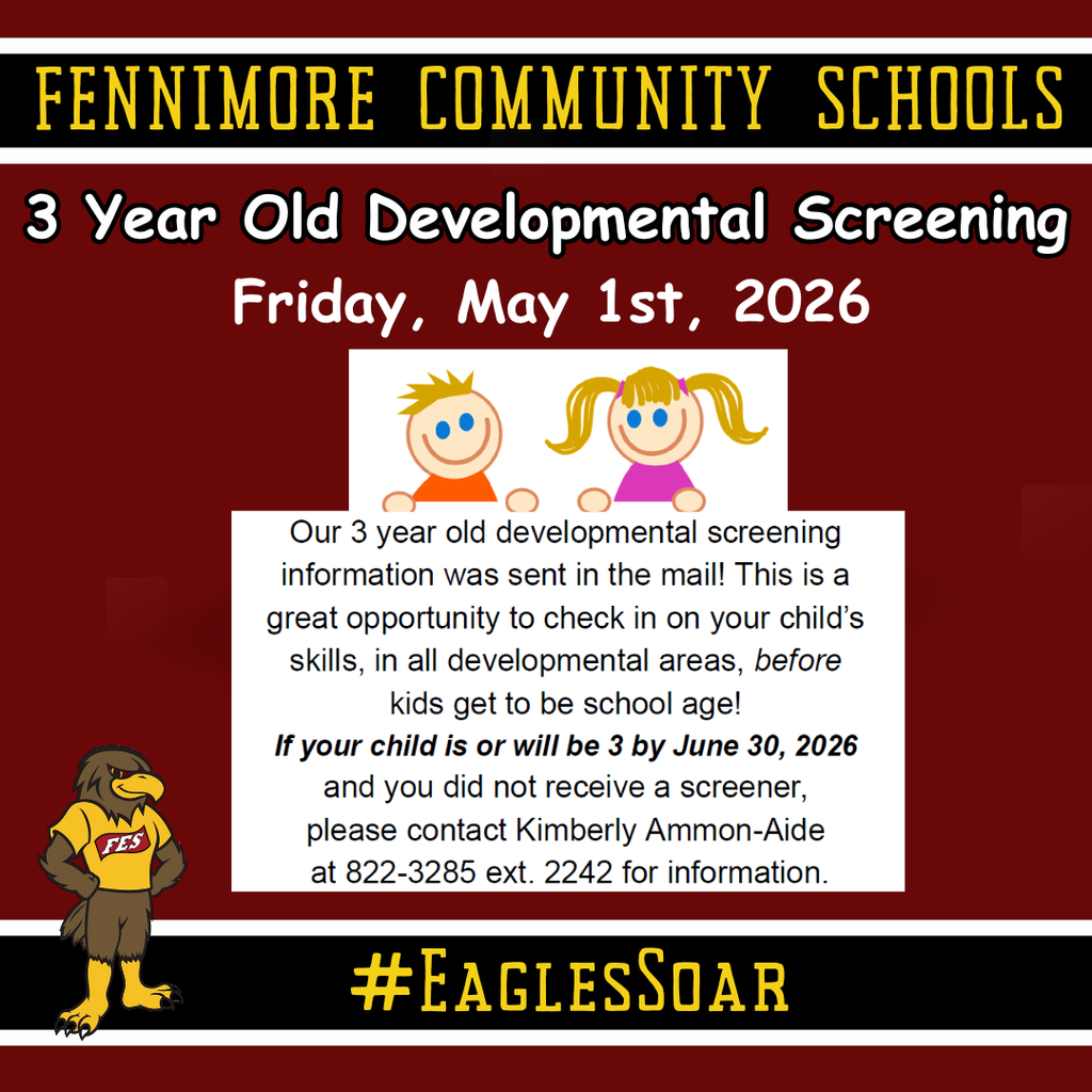 3 year old screening on May 1st - call school if didn't receive information