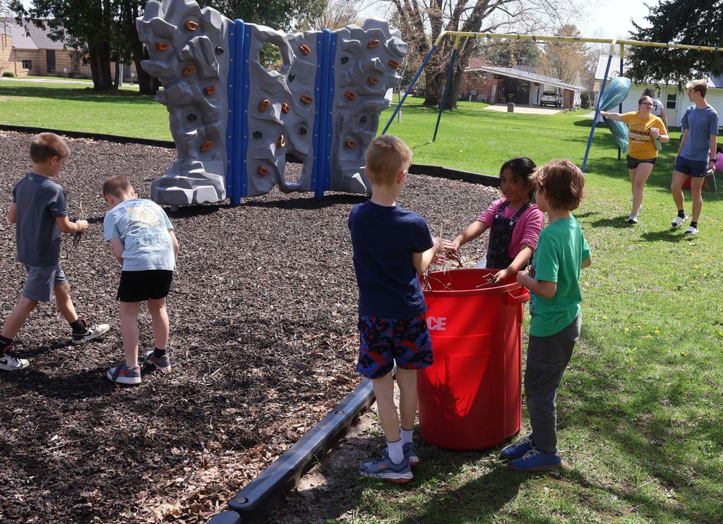 students pick up sticks at Marsden park