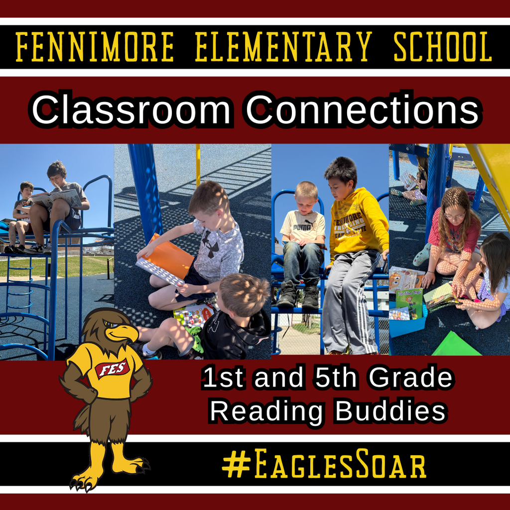 classroom connections - book buddies reading outside first and fifth graders