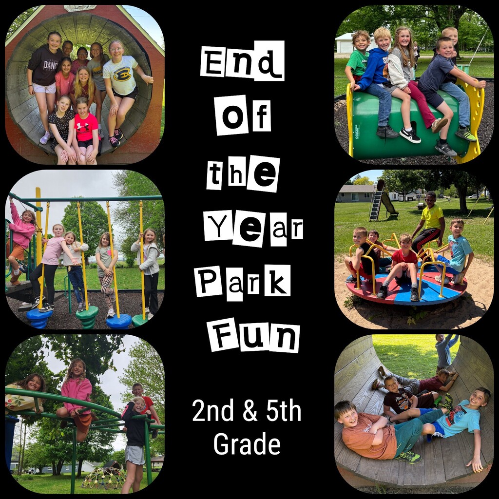 a collage of pictures from 2nd and 5th graders time at the park last week