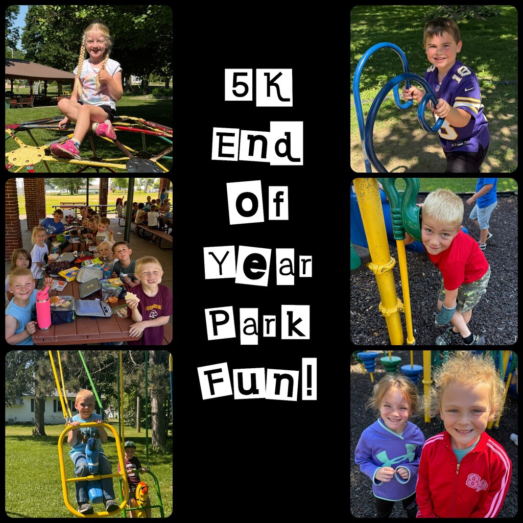 collage of pics of 5K students playing at the park