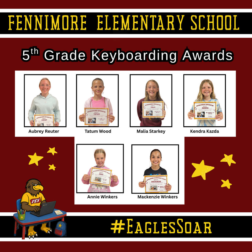 6 students that are recognized with Keyboarding awards from 5th grade