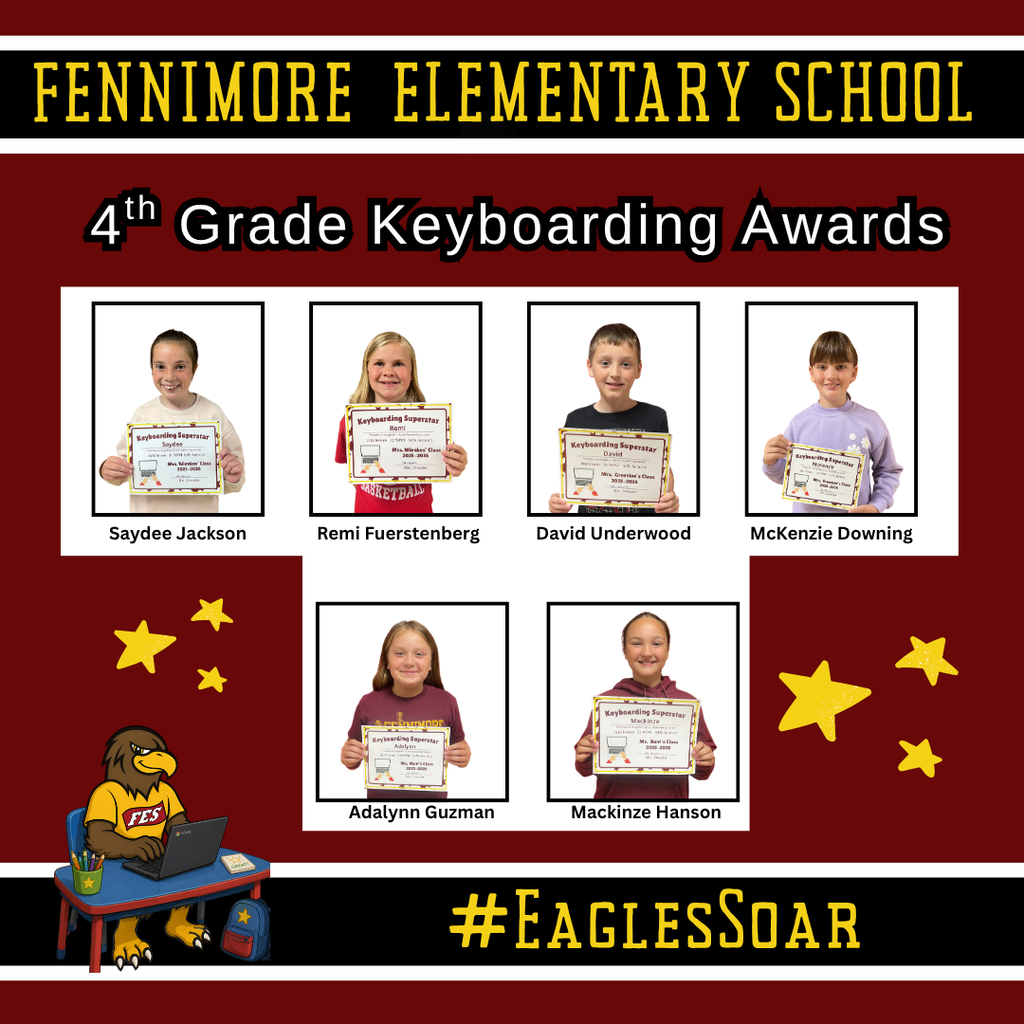 6 students that are recognized with Keyboarding awards from 4th grade