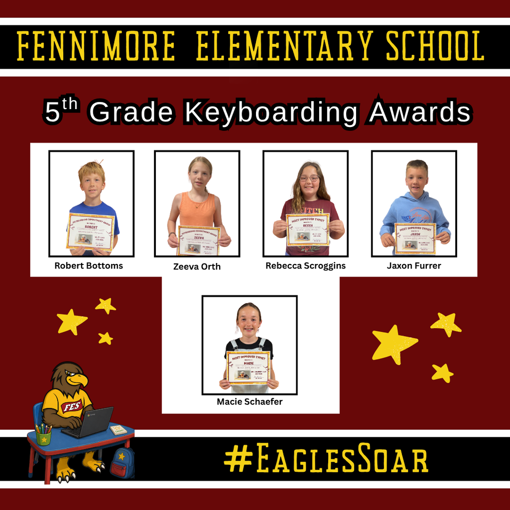 5 students that are recognized with Keyboarding awards from 4th grade