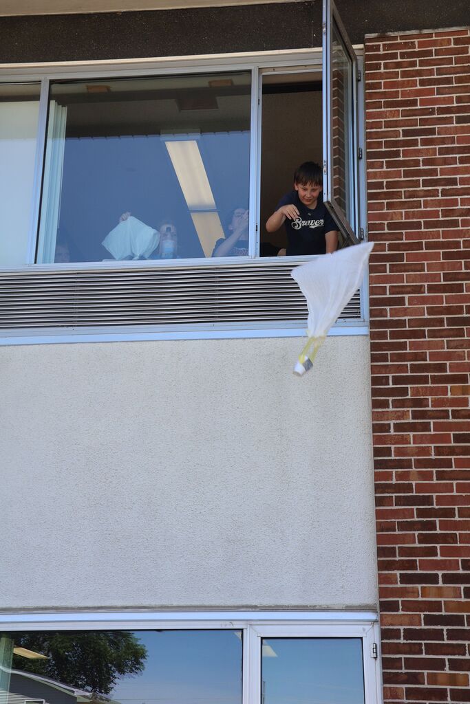 Student drops their contraption from 2nd floor of building