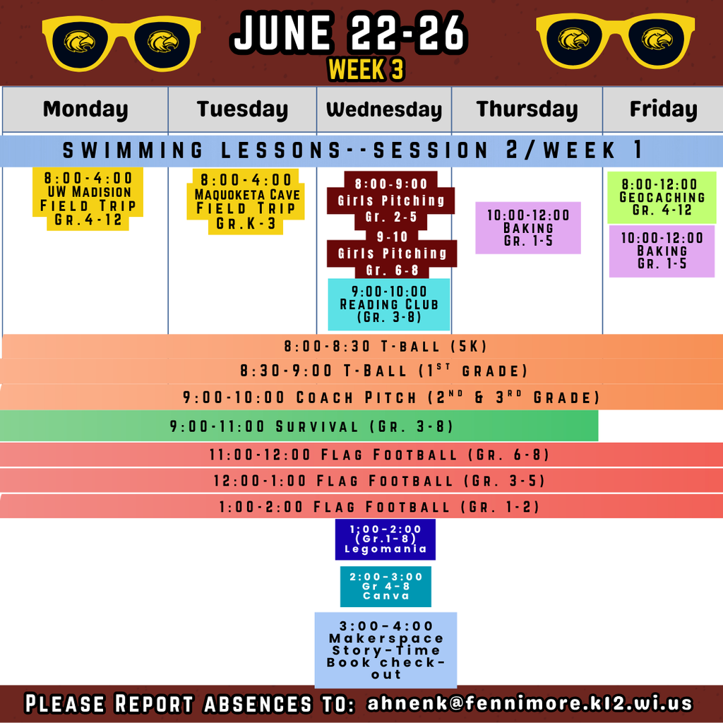 Weekly schedule