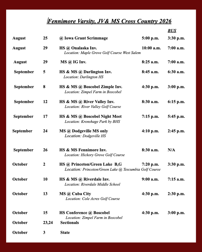 CC schedule