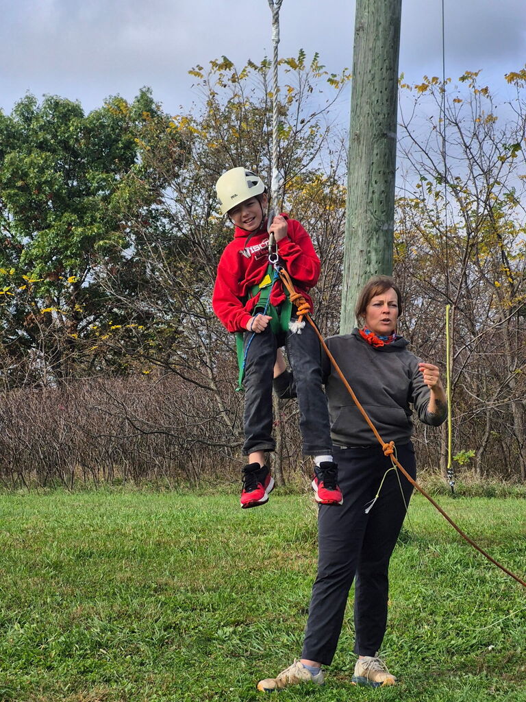 a student is in the harness at bethel horizons field trip
