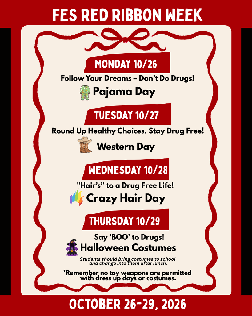Red Ribbon week dress up days at FES October 26- October 29th