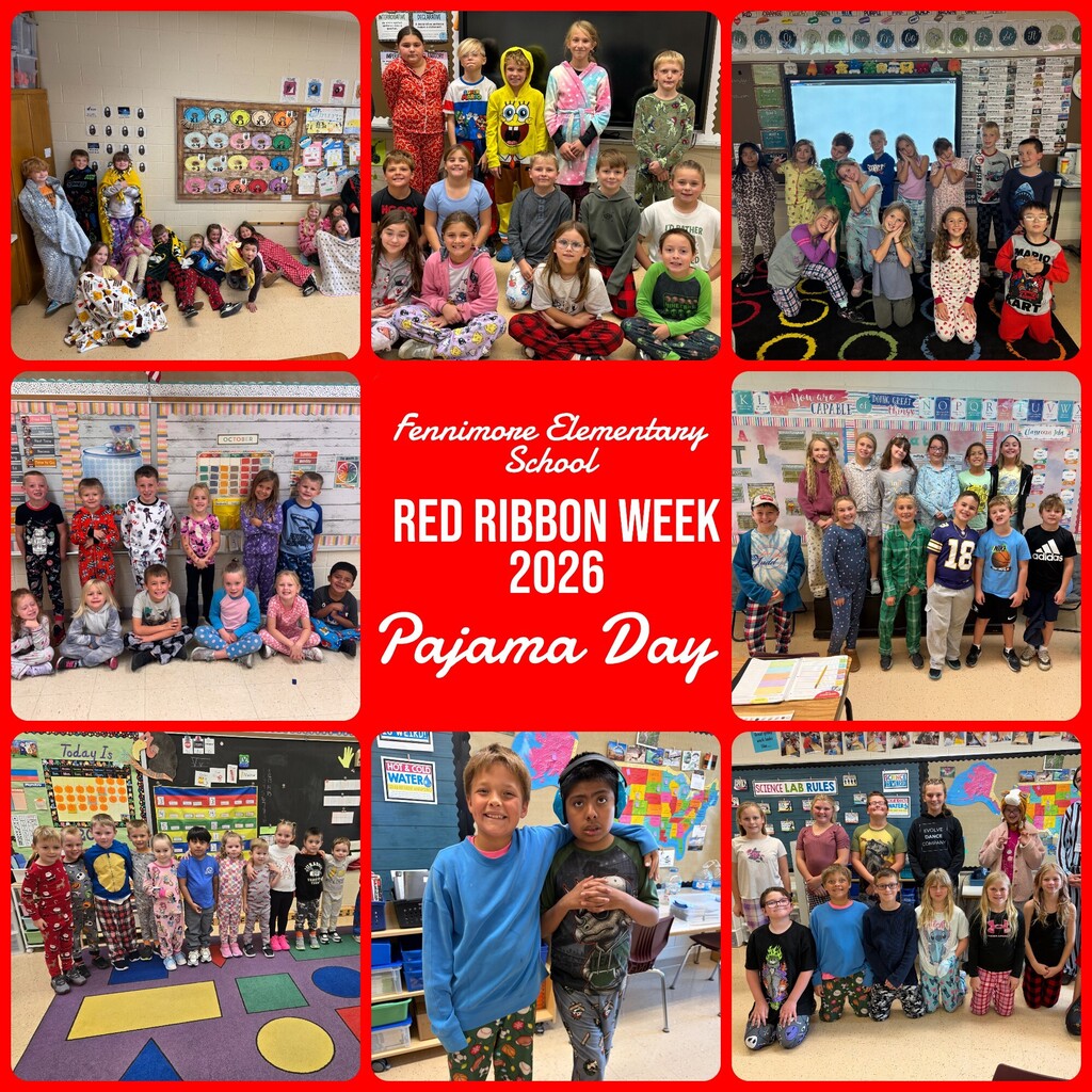 collage of pics of students dressed in their PJs for red ribbon week Pajama day
