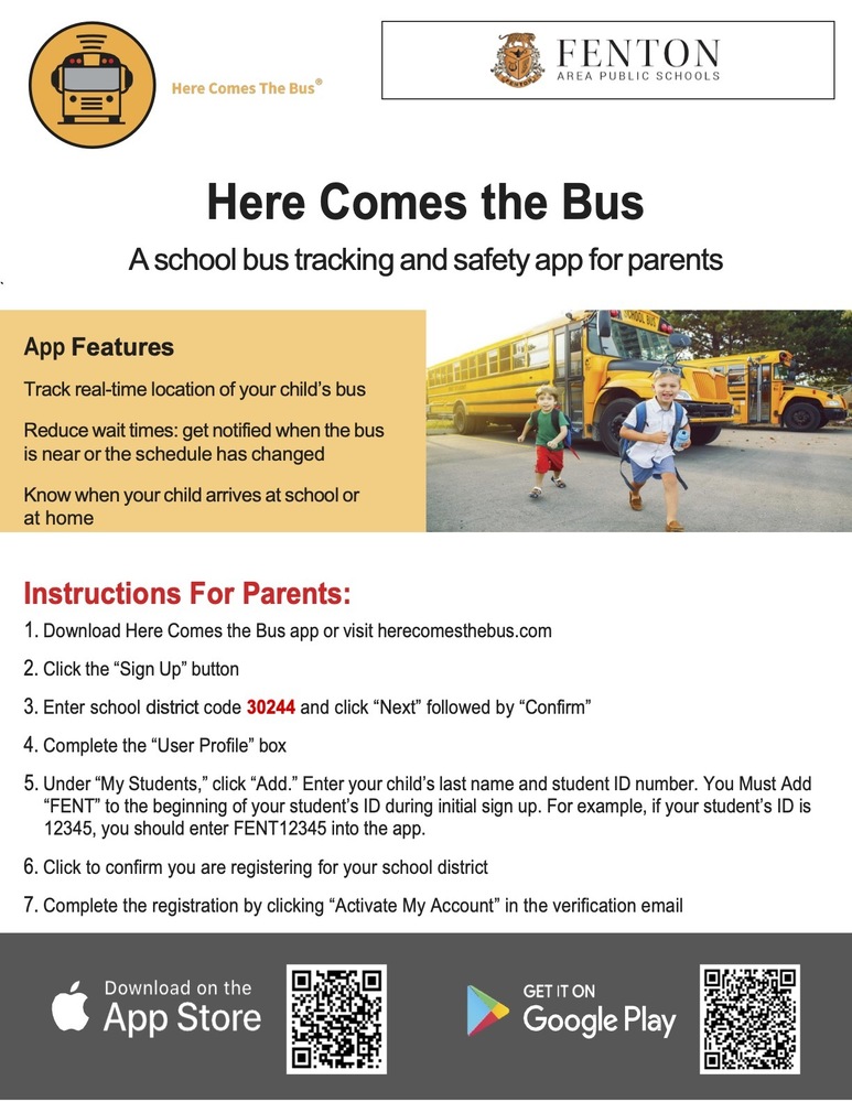 Here Comes The Bus App NOW AVAILABLE Fenton Area Public Schools Here Comes The Bus App NOW AVAILABLE Fenton Area Public Schools